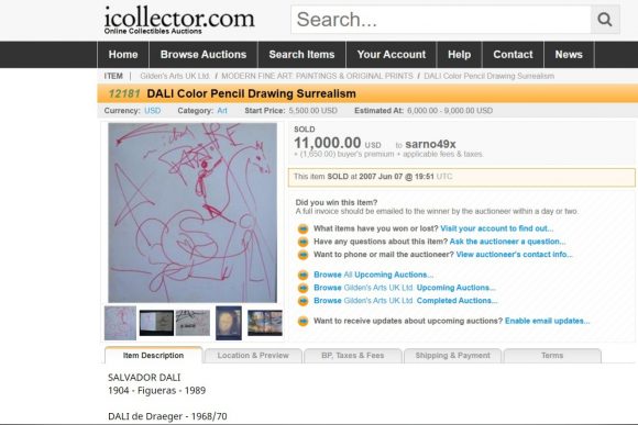 Buy Salvador Dali original hand drawing