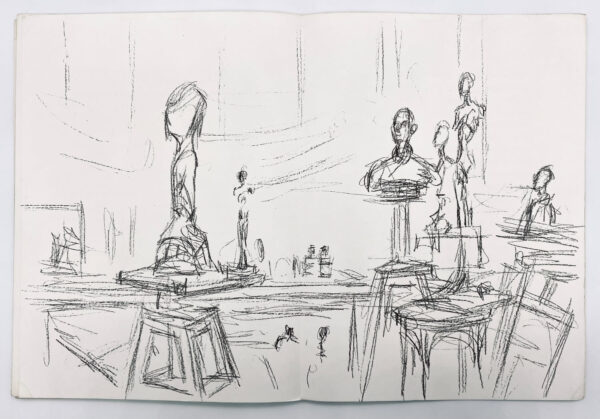 Альберто Джакометти. Литография «Скульптуры в Мастерской IV», 1961